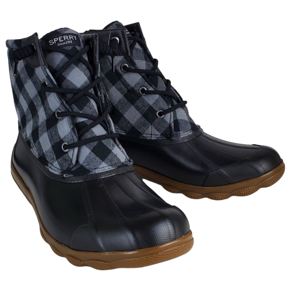 New Sperry syren gulf buffalo check black winter rain snow duck boots outdoor - Picture 1 of 15
